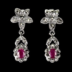 Srebrne eleganckie kolczyki naturalne rubiny markazyty 3
