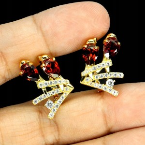 Piękne srebrne kolczyki cyrkonie granaty naturalne 925 3