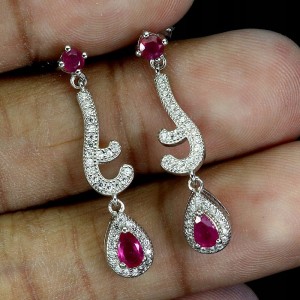 3 Eleganckie delikatne srebrne kolczyki naturalne rubiny cyrkonie