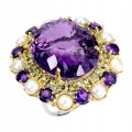 Zjawiskowy pierścionek natural ogromny 42ct ametyst perły szafiry r 20 925