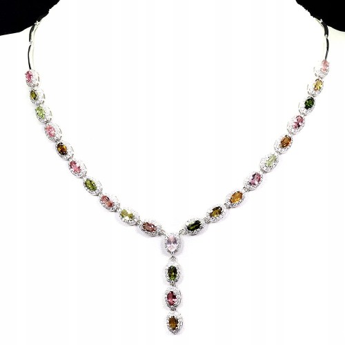 Zjawiskowy naszyjnik srebrny 925 elegancki naturalne turmaliny cyrkonie