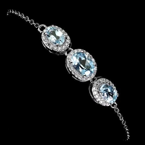 Delikatna srebrna bransoletka 925 naturalne sky blue topazy cyrkonie