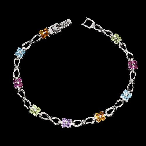 Delikatna elegancka srebrna bransoletka naturalne topazy cytryny ametysty