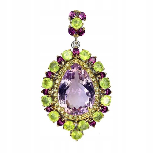 Srebrny zjawiskowy wisiorek naturalny 43ct ametryn granaty oliwiny szafiry