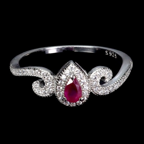 925 Srebrny delikatny pierścionek r 19.5 naturalny rubin cyrkonie