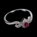 925 Srebrny delikatny pierścionek r 19.5 naturalny rubin cyrkonie