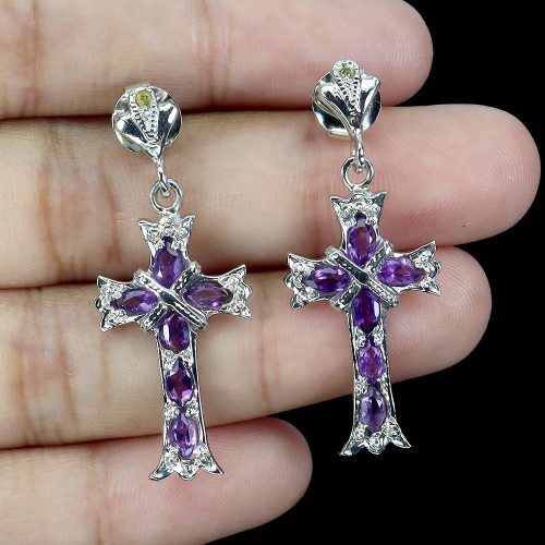 Kolczyki delikatne 925 krzyżyk naturalne ametysty szafiry Songea 3