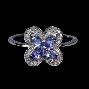 925 Pierścionek r 17.5 delikatny naturalne tanzanity srebrny elegancki