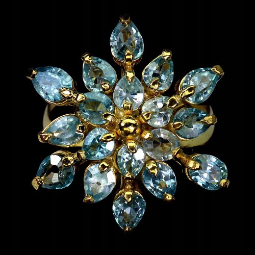 Srebrny 925 zjawiskowy pierścionek naturalne niebieskie cyrkony r 14