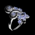 925 Pierścionek elegancki naturalne tanzanity czarne spinele r 14