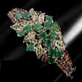 Srebrna bransoletka naturalne szafiry Songea szmaragdy turmaliny 17cm