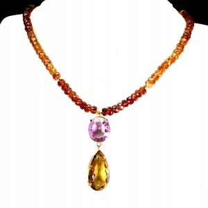 Piękny naszyjnik zjawiskowy naturalne granaty hessonity 925 srebro