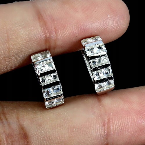 Kolczyki delikatne eleganckie srebrne 925 białe topazy naturalne 3