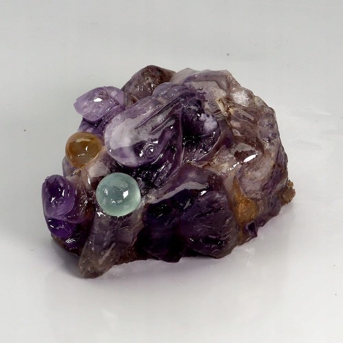 Żaba rzeźbiony ametyst cytryn prehnit kamień naturalny 201.35ct