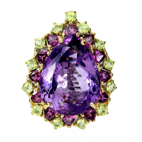 Zjawiskowy pierścionek naturalny ogromny 40ct ametyst granaty r 17 925