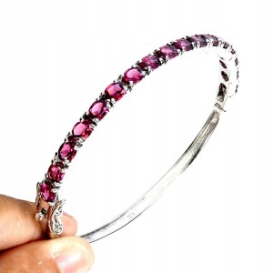 925 Srebrna bransoletka naturalne granaty rodolity elegancka obwód 17cm