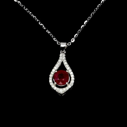 Delikatny 925 srebrny naszyjnik naturalny rubin cyrkonie elegancki