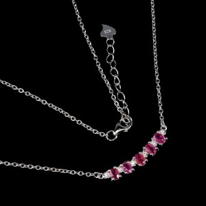 Elegancki delikatny srebrny naszyjnik naturalne rubiny cyrkonie 925