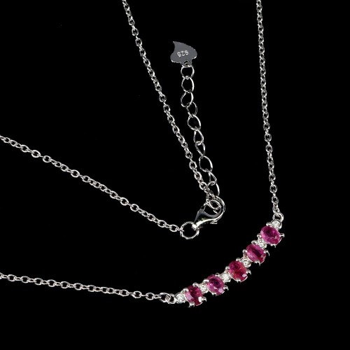 Elegancki delikatny srebrny naszyjnik naturalne rubiny cyrkonie 925