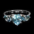 925 Pierścionek srebrny delikatny naturalne sky blue topazy serce r 14