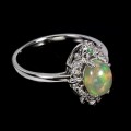 925 Pierścionek zjawiskowy naturalny opal ognisty r 14 białe topazy