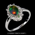 925 Pierścionek zjawiskowy naturalny opal ognisty r 14 białe topazy