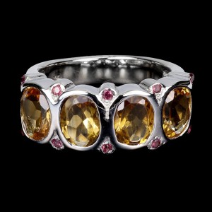 925 Piękny elegancki pierścionek naturalne granaty cytryny r 18.5