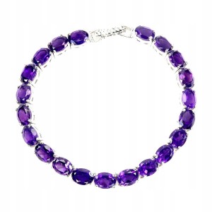Piękna srebrna elegancka bransoletka naturalne ametysty 925 19cm