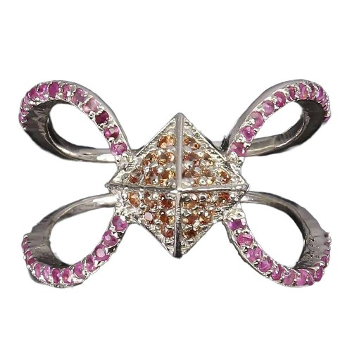 Pierścionek piękny 925 srebrny rubiny szafiry r16 2