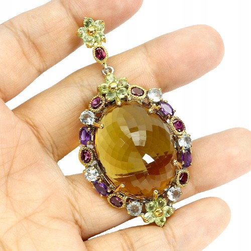 Srebrny zjawiskowy wisiorek 80ct cytryn oliwiny granaty ametysty naturalne