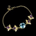 Bransoletka zjawiskowa 925 naturalny topaz sky blue ametysty pszczoła