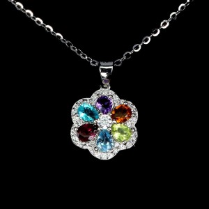 Naszyjnik kwiat delikatny naturalny cytryn ametyst topaz granaty oliwin 925