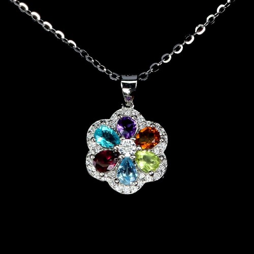 Naszyjnik kwiat delikatny naturalny cytryn ametyst topaz granaty oliwin 925