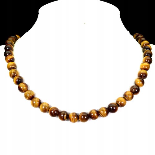 925 Zjawiskowy srebrny naszyjnik naturalne kamienie tygrysie oko