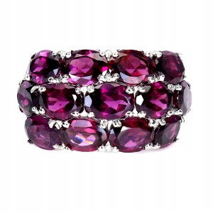 Zjawiskowy srebrny pierścionek r 19 naturalne granaty rodolity 925