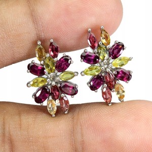 Srebrne eleganckie kolczyki naturalne turmaliny granaty rodolity 3