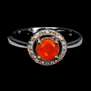 925 Pierścionek srebrny delikatny naturalny pomarańczowy opal r 14