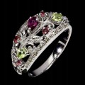 925 Elegancki srebrny pierścionek naturalne granaty oliwiny szafiry r 19