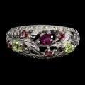 925 Elegancki srebrny pierścionek naturalne granaty oliwiny szafiry r 19