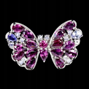 925 Pierścionek zjawiskowy naturalne tanzanity granaty motyl r 15.5