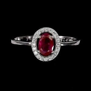 925 Srebro delikatny pierścionek r 14.5 naturalny rubin cyrkonie