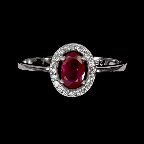 925 Srebro delikatny pierścionek r 14.5 naturalny rubin cyrkonie