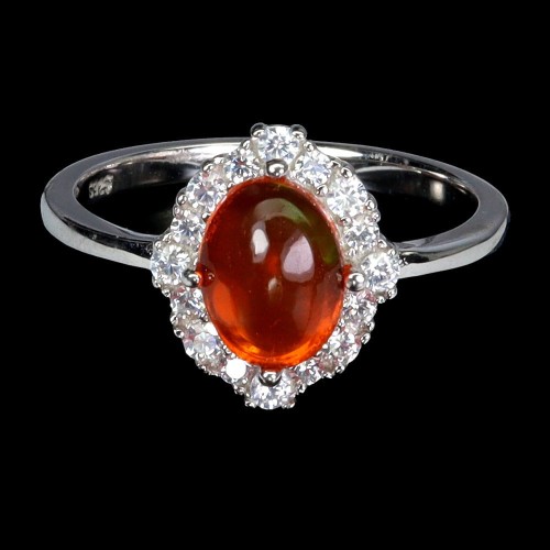 925 Pierścionek delikatny naturalny pomarańczowy opal cyrkonie r 16