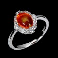 925 Pierścionek delikatny naturalny pomarańczowy opal cyrkonie r 16