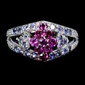 Pierścionek srebrny elegancki naturalne rodolity granaty tanzanity r 19