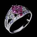 Pierścionek srebrny elegancki naturalne rodolity granaty tanzanity r 19