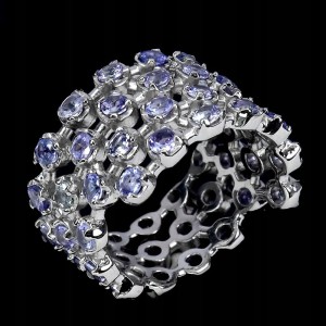 Pierścionek r 13 piękny elegancki srebrny naturalne tanzanity 925