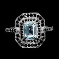 925 Srebrny elegancki pierścionek naturalny sky topaz czarne spinele r 20