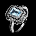 925 Srebrny elegancki pierścionek naturalny sky topaz czarne spinele r 20