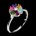 Srebrny delikatny r 14 pierścionek kwiat ametyst granat topaz cytryn 925